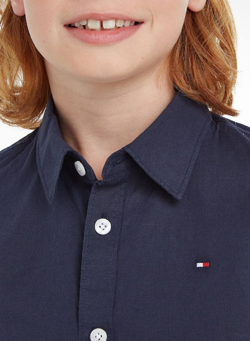 Boys' Stretch Cotton Poplin Casual Shirt, Navy