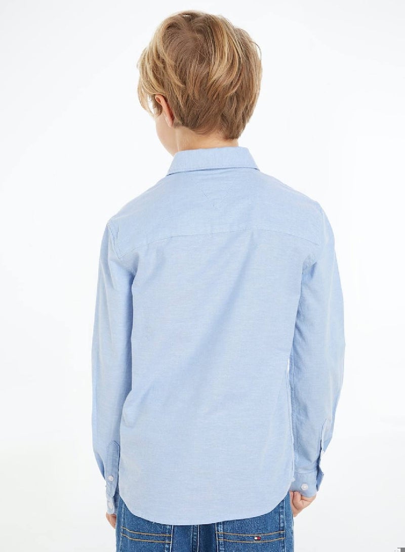 Boys' Stretch Oxford Cotton Casual Shirt, Blue