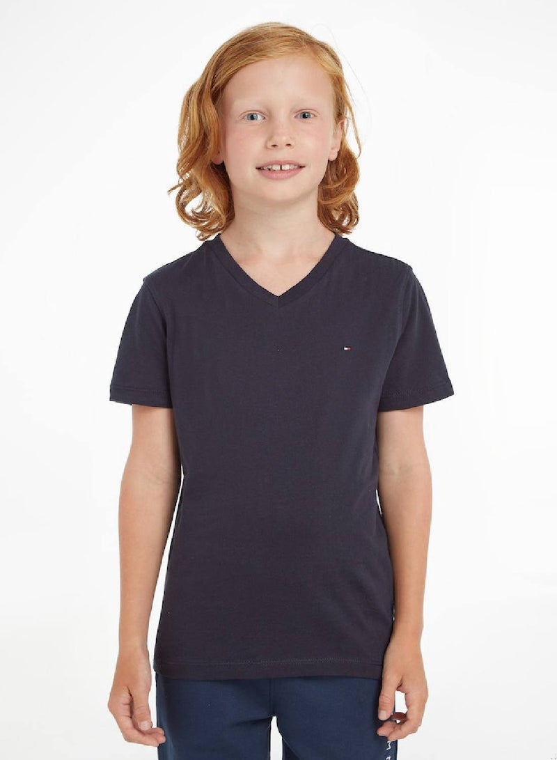 Boys' Organic Cotton V-Neck T-Shirt, Navy