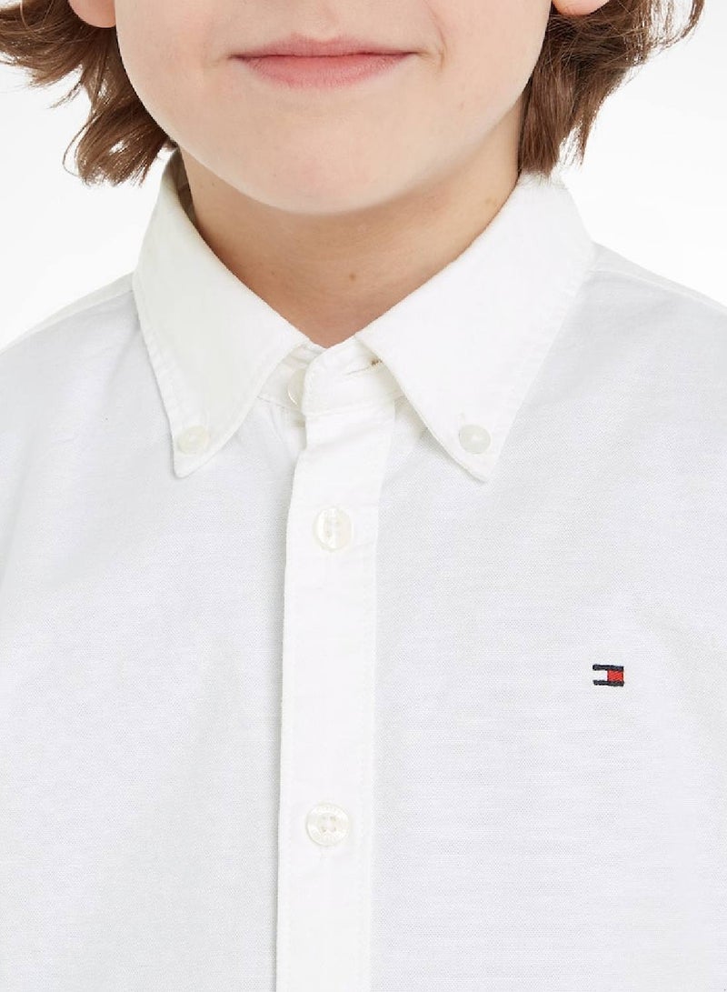 Boys' Stretch Oxford Cotton Casual Shirt, White