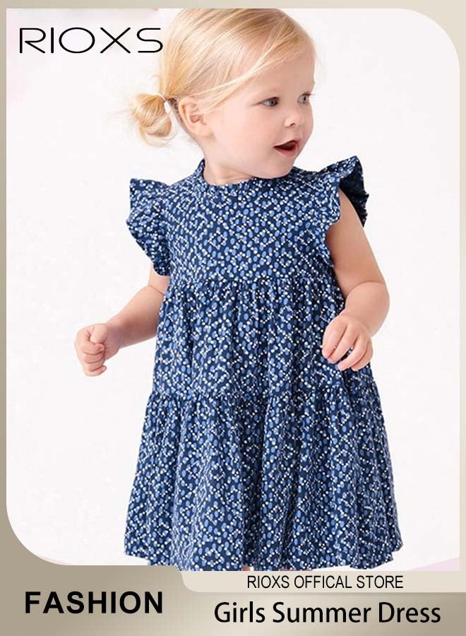 Girls A-line Dress, Round Neck Ruffle Sleeve Dress, Wonderful Summer Dresses for Girls, Comfortable to Wear, Suitable for Daily Wear, Vacation and Other Occasions, Great Gift Choice for Girls