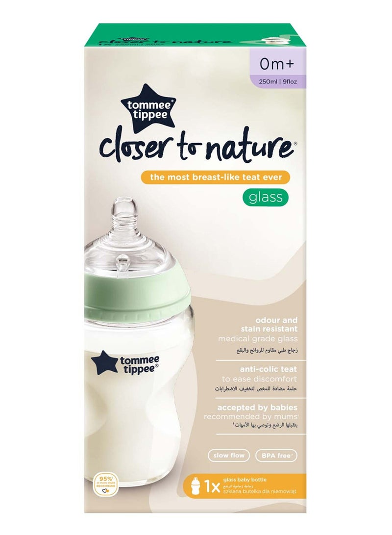 Pack Of 1 Closer To Nature Glass Baby Bottle Slow Flow Breast-Like Teat With Anti-Colic Valve 250ml/9oz 0M+ Assorted