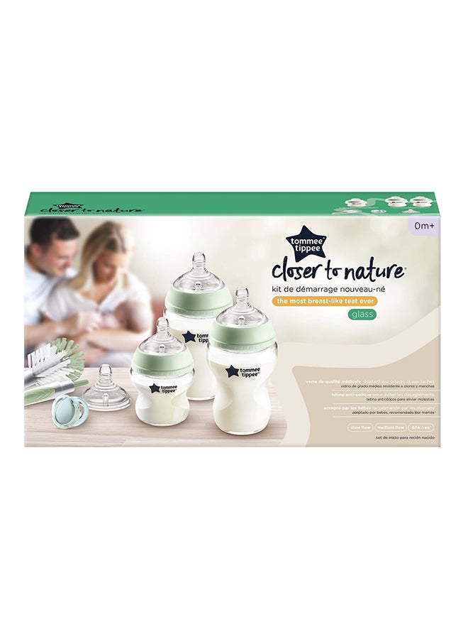 Closer to Nature Glass Baby Bottle Starter Set, Breast-Like Teat With Anti-Colic Valve -Assorted, Clear