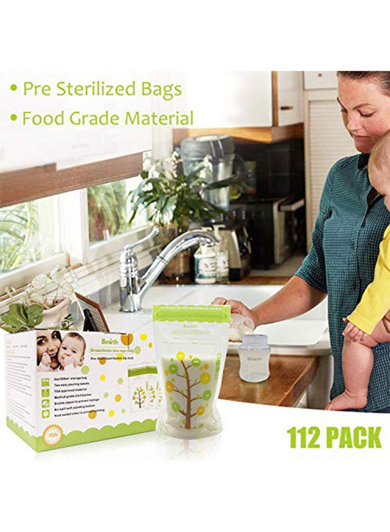 Pack Of 112 Baby Breast Milk Storage Bags With Double Zipper And Self-standing Bottom Design, 250 ML