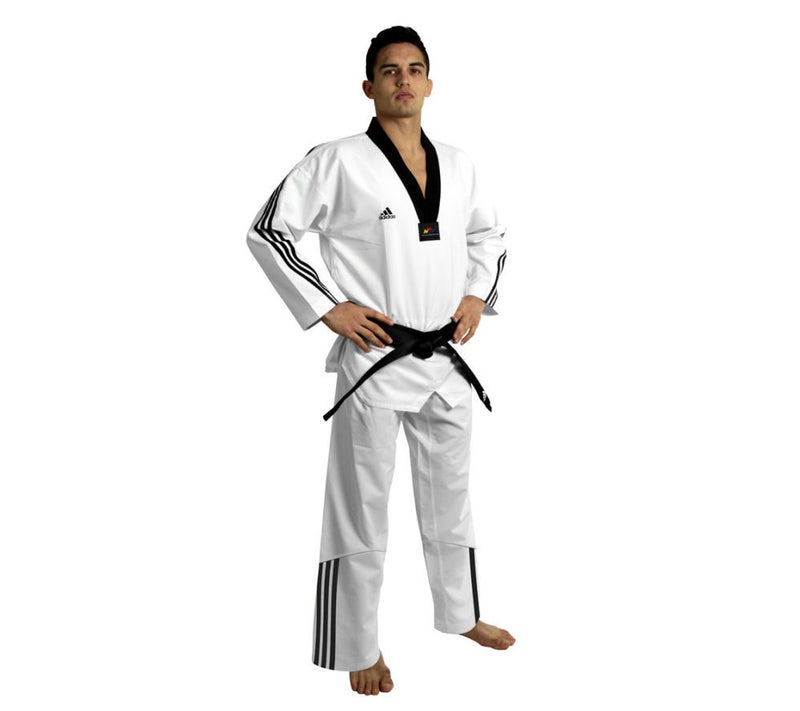 ADI-FLEX Taekwondo Uniform W/ Stripes - White/Black, 210cm 210cm