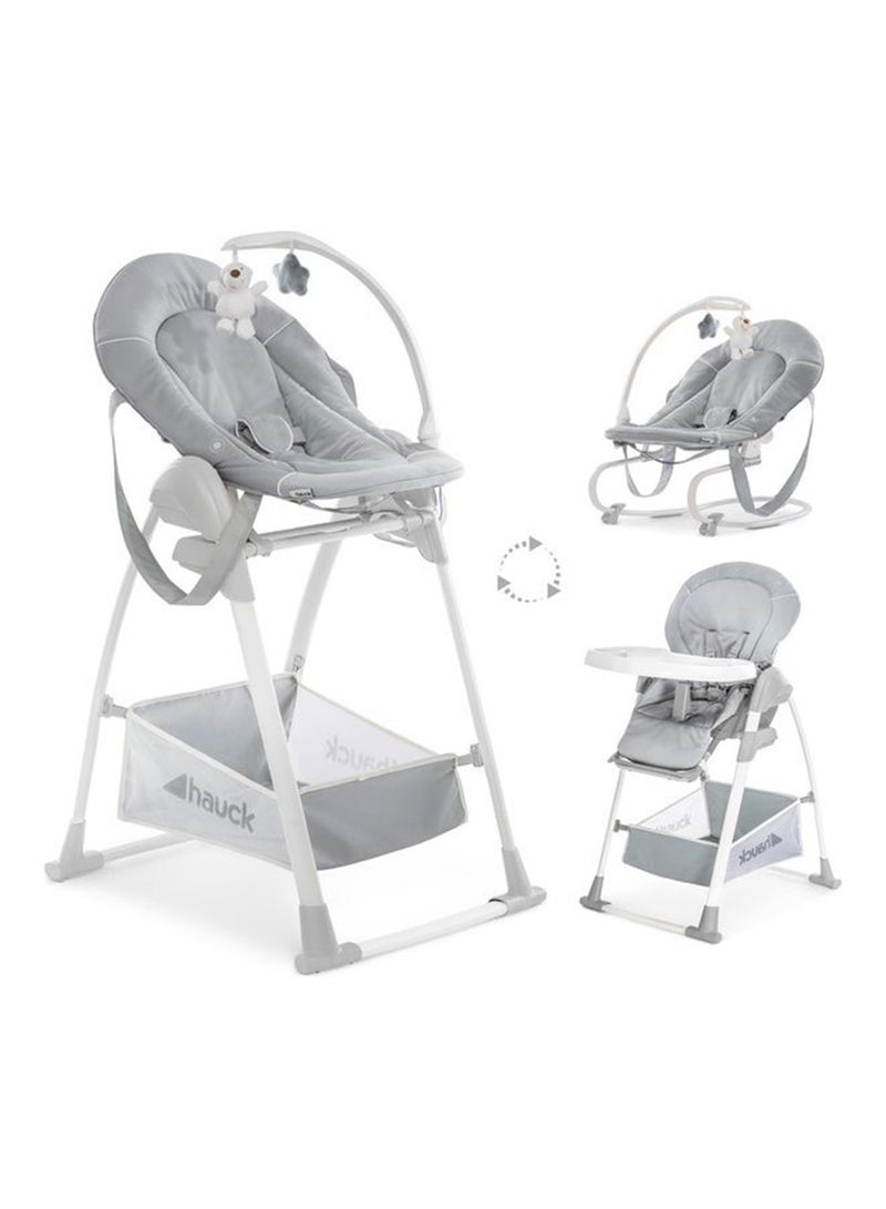 Sit N Relax Highchair 3 In 1, Stretch Grey Compact Folding, Lightweight, Fully Adjustable, From Birth15Kg