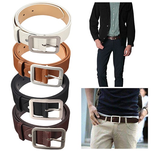 Men's Stylish Casual Waistband PU Leather Pin Buckle Waist Strap Business Belt Coffee