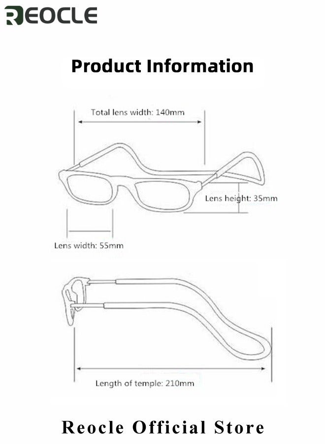 Magnetic Reading Glasses Computer Readers with Replaceable Lens & Adjustable Temples Hanging Neck Presbyopic Glasses for Men Women
