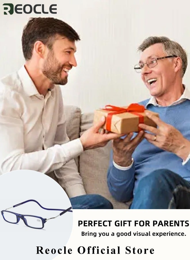 Magnetic Reading Glasses Computer Readers with Replaceable Lens & Adjustable Temples Hanging Neck Presbyopic Glasses for Men Women