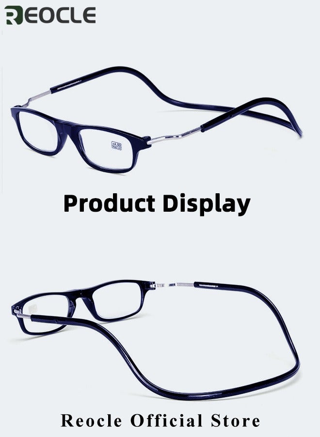 Magnetic Reading Glasses Computer Readers with Replaceable Lens & Adjustable Temples Hanging Neck Presbyopic Glasses for Men Women