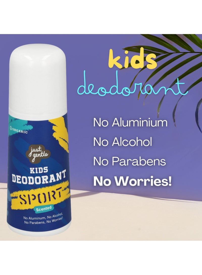 Just Gentle Organic Kids Deodorant Sport Edition Natural, Safe, and Effective Odor Protection, Aluminum-Free, Gentle on Sensitive Skin, 60ml