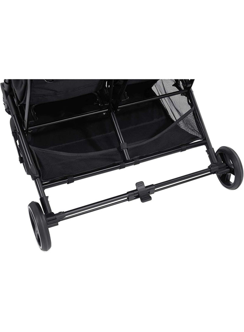 Swift X Duo Twin Pushchair, Blackside By Side Double (Only 75Cm Wide), Compact And One Hand Folding With Raincover