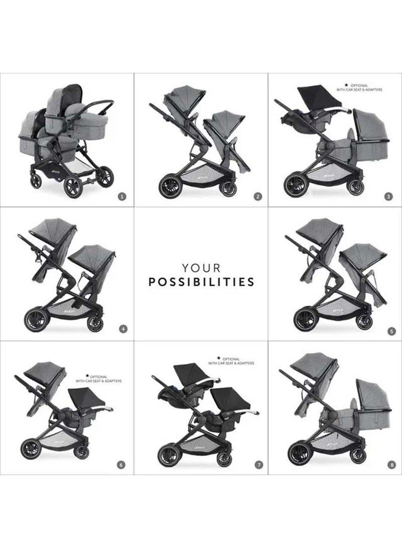 Atlantic Double Pushchair, Greybaby And Toddler Tandem, Reversible Seat, Compact And Foldable, With Raincover