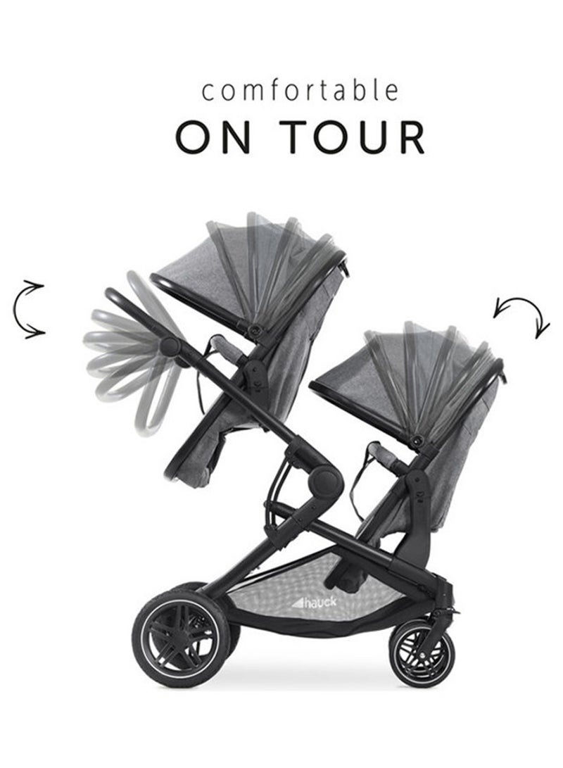 Atlantic Double Pushchair, Greybaby And Toddler Tandem, Reversible Seat, Compact And Foldable, With Raincover