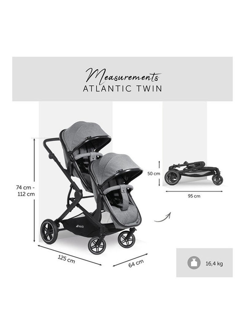 Atlantic Double Pushchair, Greybaby And Toddler Tandem, Reversible Seat, Compact And Foldable, With Raincover
