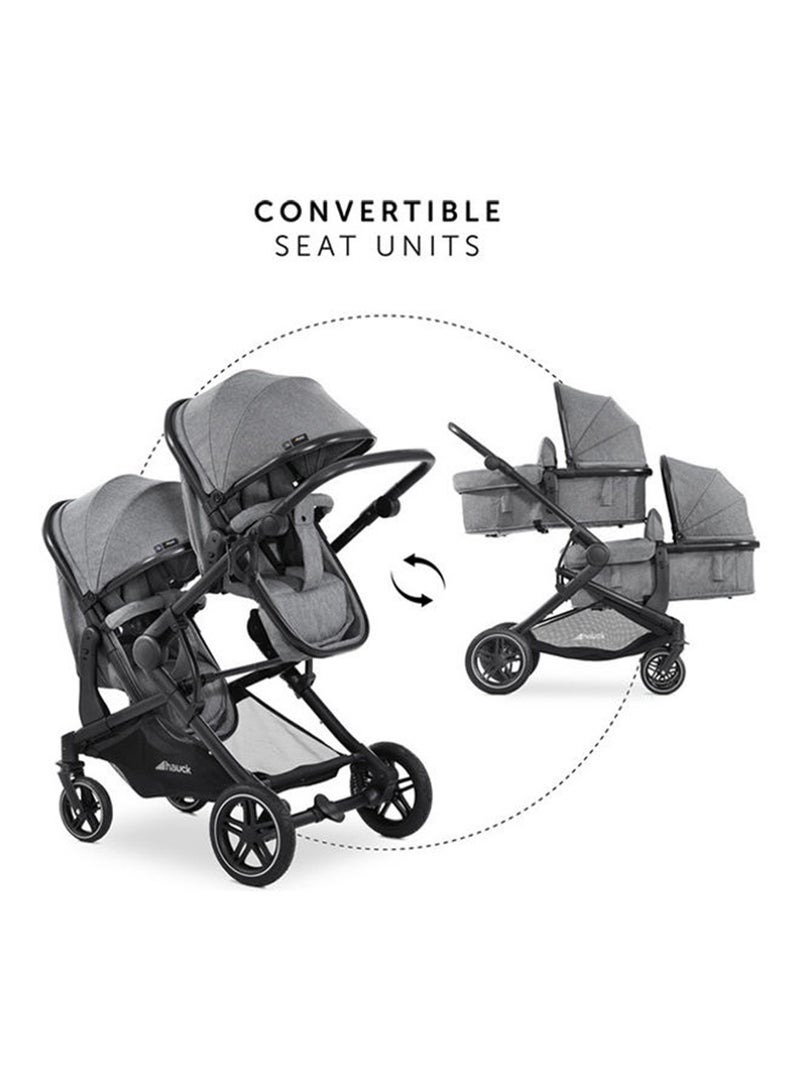 Atlantic Double Pushchair, Greybaby And Toddler Tandem, Reversible Seat, Compact And Foldable, With Raincover