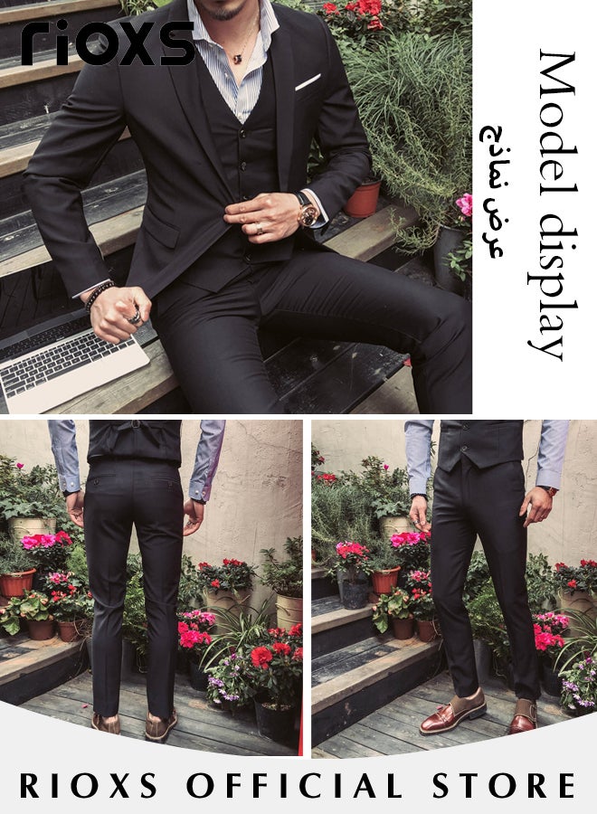 Men's 2 Pieces Formal Suit, Elegant Solid Black Suits, One Button Blazer Suit, Slim Fit Blazer Jacket And Long Blazer Pants, Business Blazer Pants Set For Office Wedding Prom Dinner