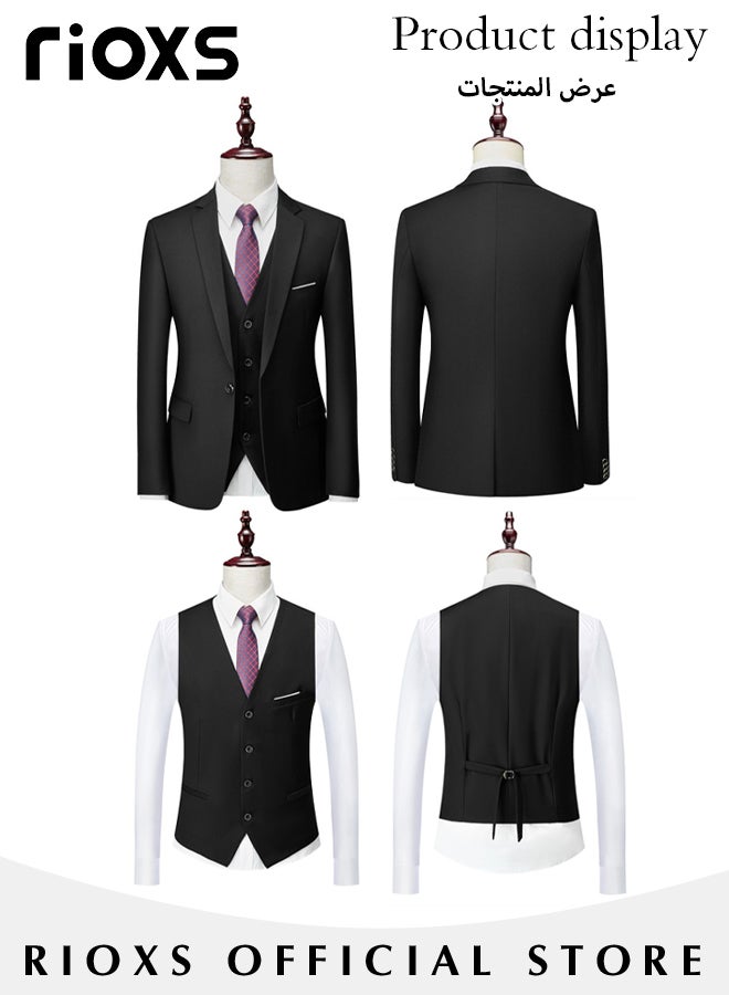 Men's 2 Pieces Formal Suit, Elegant Solid Black Suits, One Button Blazer Suit, Slim Fit Blazer Jacket And Long Blazer Pants, Business Blazer Pants Set For Office Wedding Prom Dinner