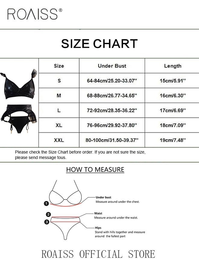 Split Lingerie Set with Fishnet Stockings for Women 3 Pieces Push up Bra Thongs Floral Lace Scallop Trim Garter Underwear Suit Ladies Skin-Friendly and Elastic Slim Fit Costume