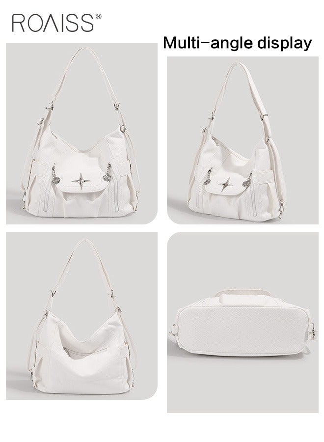 Fashionable Pu Leather Tote Bag Women'S Daily Commuting Large Capacity Shoulder Bag Versatile Zipper Closure Adjustable Shoulder Strap Backpack