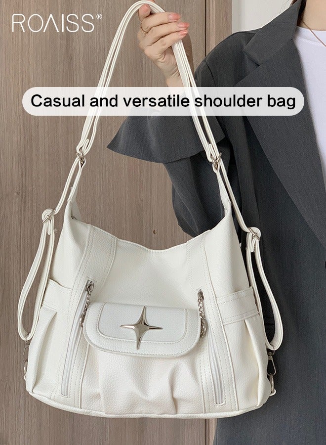 Fashionable Pu Leather Tote Bag Women'S Daily Commuting Large Capacity Shoulder Bag Versatile Zipper Closure Adjustable Shoulder Strap Backpack