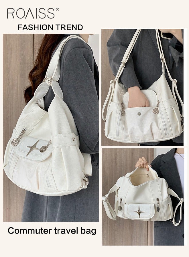 Fashionable Pu Leather Tote Bag Women'S Daily Commuting Large Capacity Shoulder Bag Versatile Zipper Closure Adjustable Shoulder Strap Backpack
