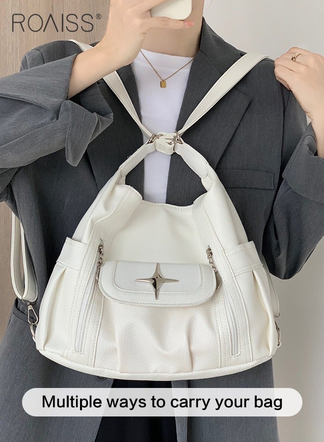 Fashionable Pu Leather Tote Bag Women'S Daily Commuting Large Capacity Shoulder Bag Versatile Zipper Closure Adjustable Shoulder Strap Backpack
