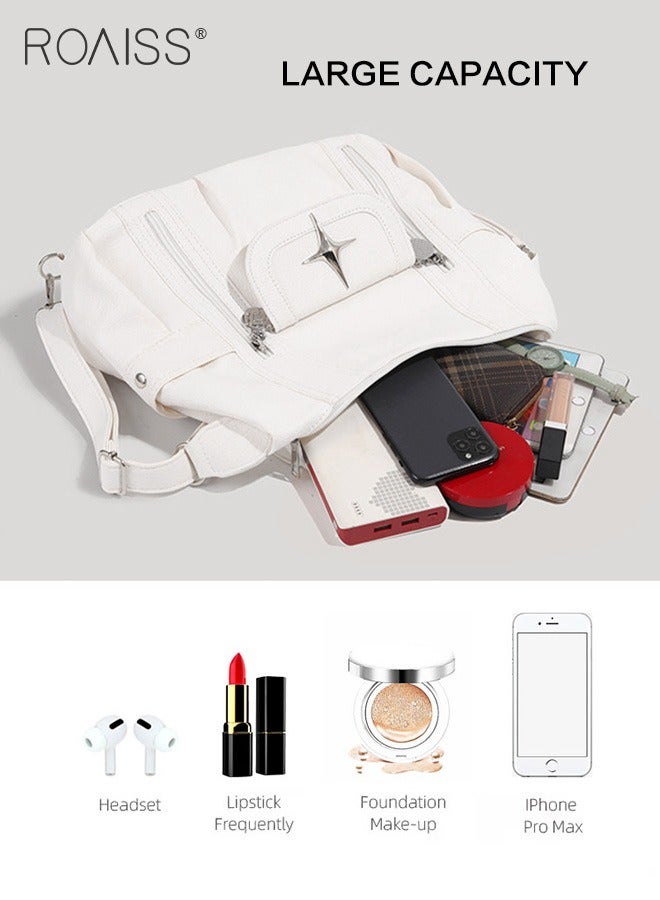 Fashionable Pu Leather Tote Bag Women'S Daily Commuting Large Capacity Shoulder Bag Versatile Zipper Closure Adjustable Shoulder Strap Backpack