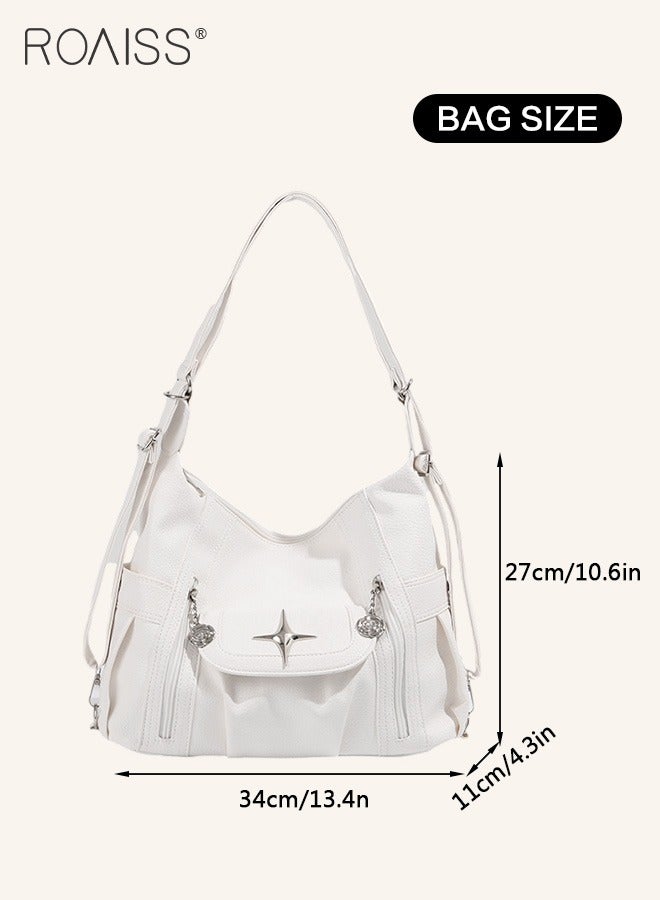 Fashionable Pu Leather Tote Bag Women'S Daily Commuting Large Capacity Shoulder Bag Versatile Zipper Closure Adjustable Shoulder Strap Backpack