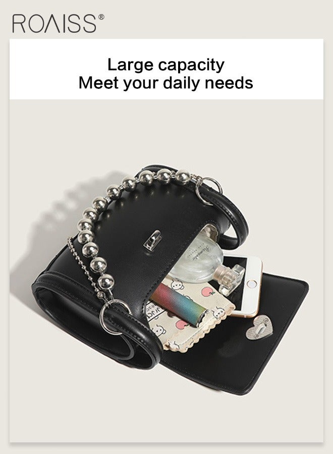 Y2K Style Pu Leather Cylindrical Handbag Women'S Daily Commuting Metal Chain Decorated Armpit Bag Adjustable Shoulder Strap Mini Crossbody Bag