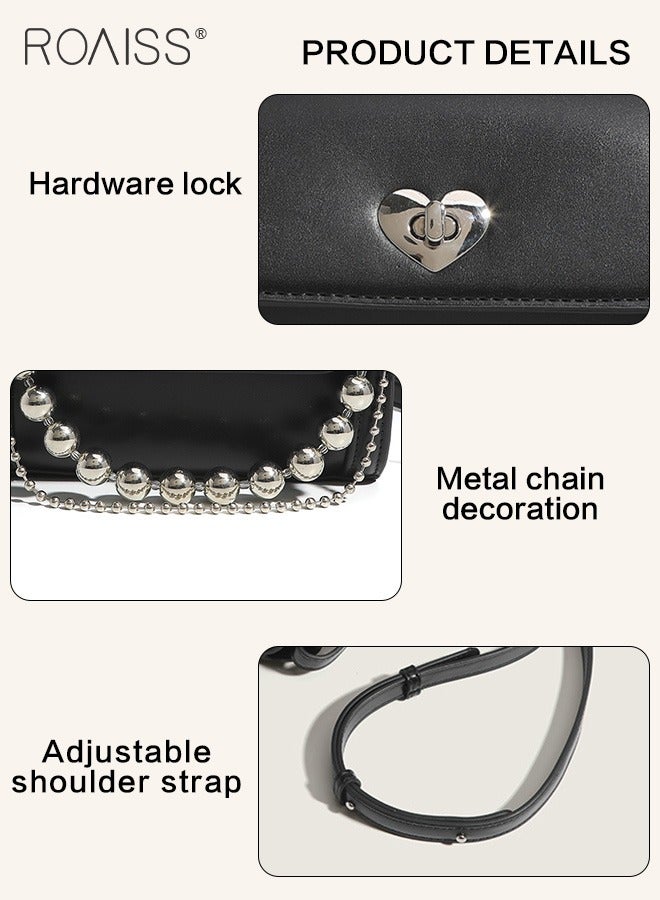 Y2K Style Pu Leather Cylindrical Handbag Women'S Daily Commuting Metal Chain Decorated Armpit Bag Adjustable Shoulder Strap Mini Crossbody Bag