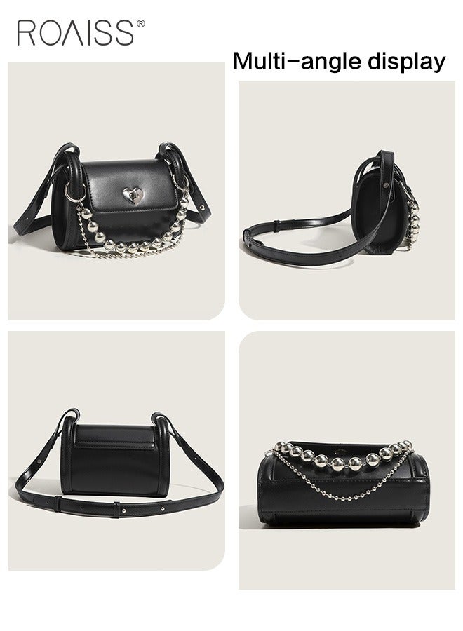 Y2K Style Pu Leather Cylindrical Handbag Women'S Daily Commuting Metal Chain Decorated Armpit Bag Adjustable Shoulder Strap Mini Crossbody Bag