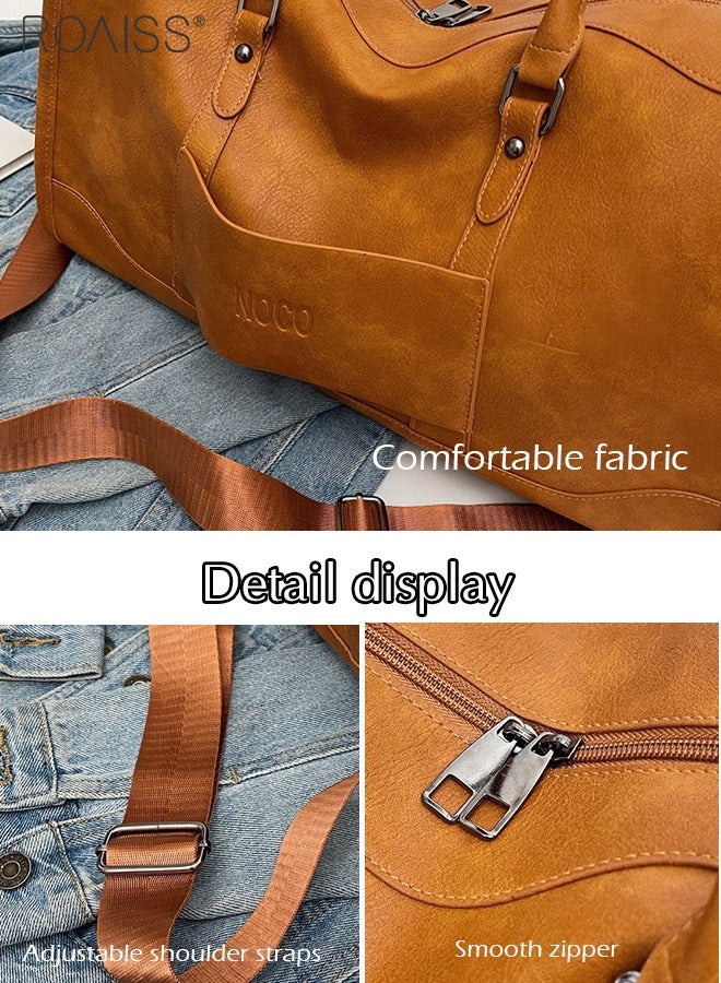 Large-Capacity Pu Leather Travel Handbag Fashionable Retro Adjustable Removable Shoulder Strap Fitness Bag Waterproof And Wear-Resistant Luggage Bag