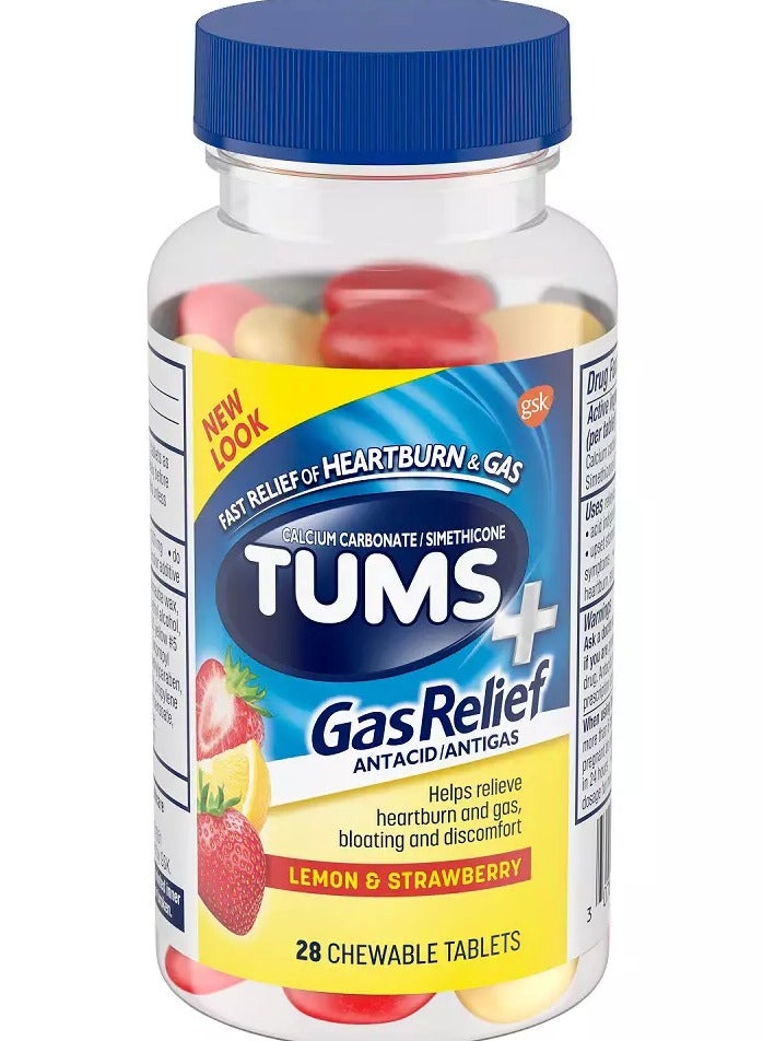 Tums + Gas Relief - Lemon & Strawberry, 28 Chewable Tablets