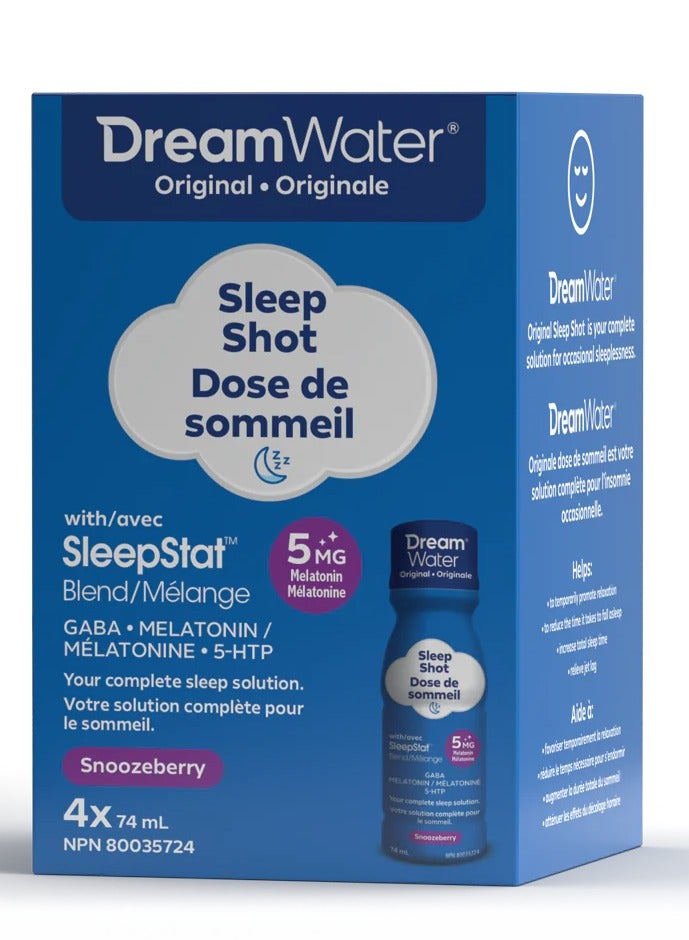 Dream Water Sleep Aid Shot - Snoozeberry Flavour - 4x74 mL, Packaging may vary