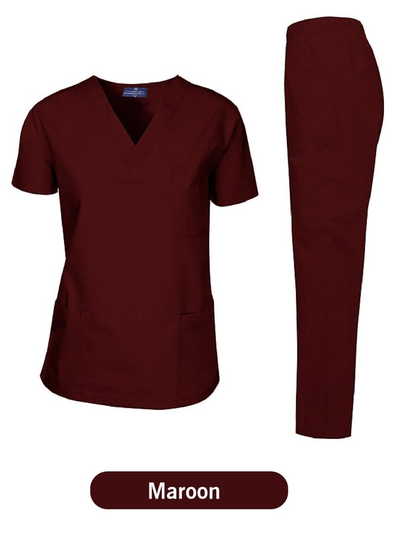 Scrubs Medical Uniform Unisex Top and Pants Maroon Color