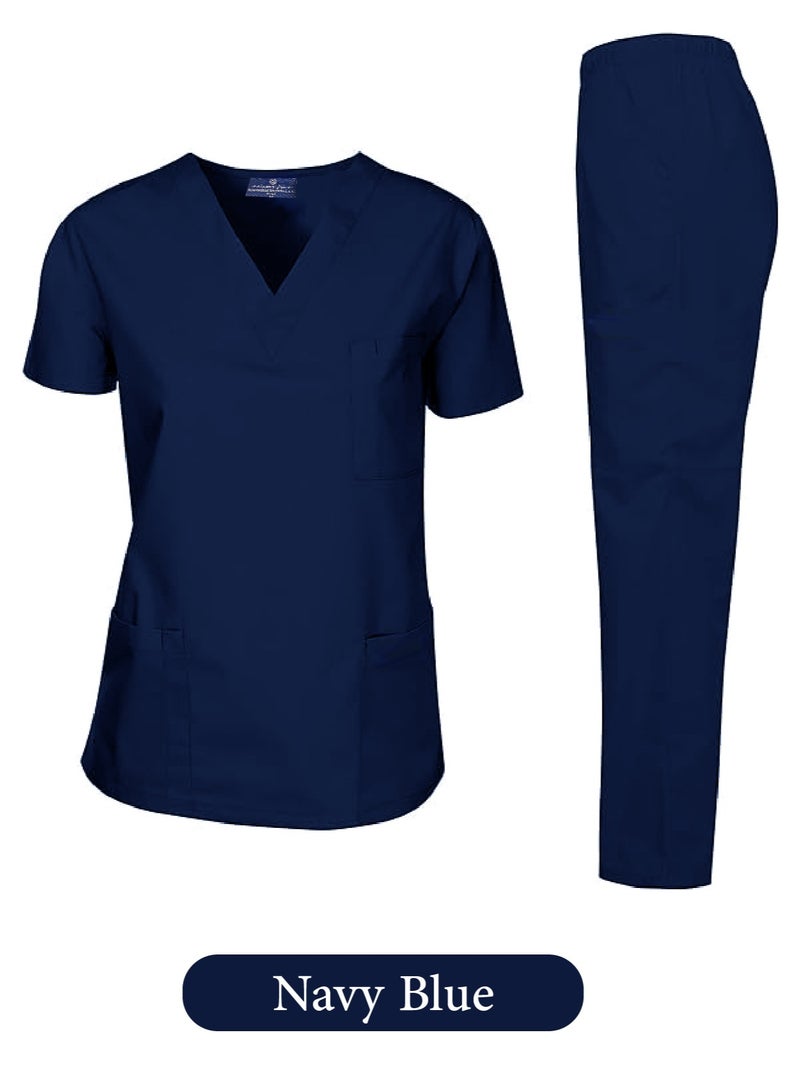 Scrubs Medical Uniform Unisex Top and Pants Navy Blue Color