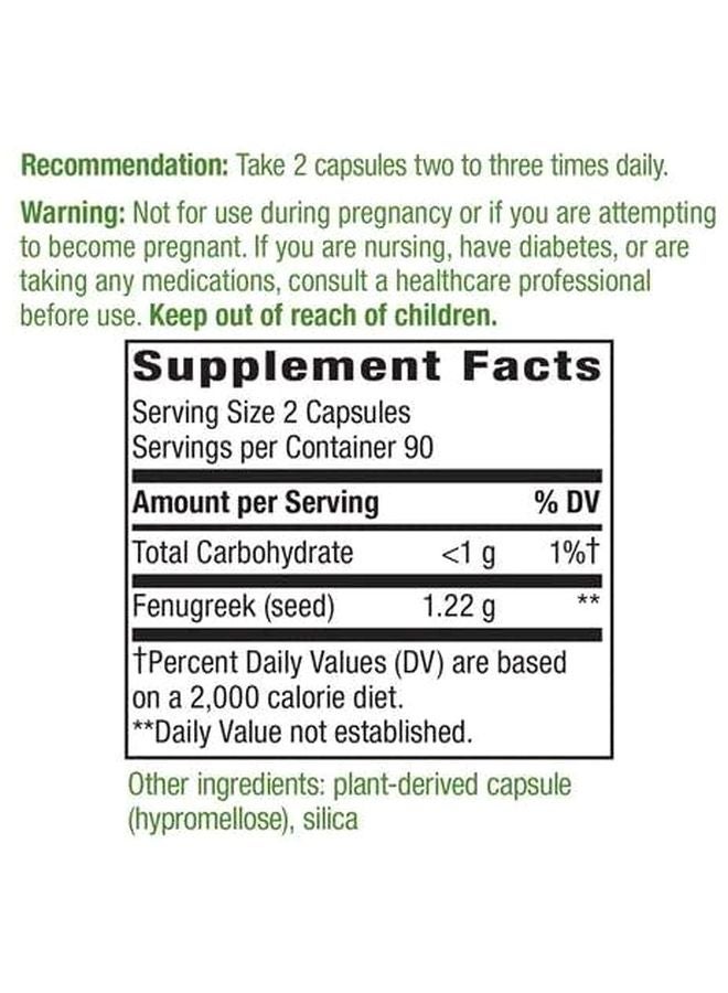 Fenugreek Seed Dietary Supplement 1130mg - 180 Vegan Capsules