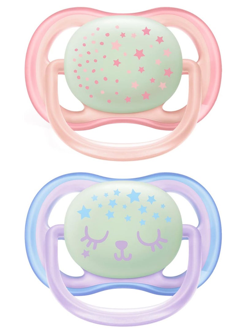 Pack Of 2 Ultra Air Night Soft Pacifier Set for 0-6 Months, Assorted Color - SCF376/12