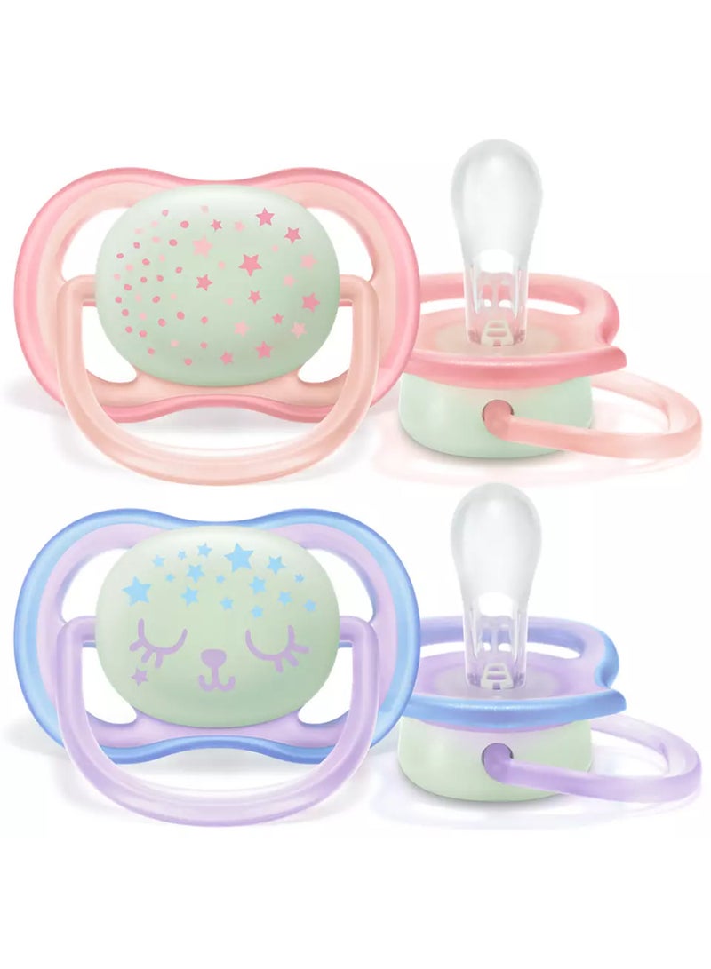 Pack Of 2 Ultra Air Night Soft Pacifier Set for 0-6 Months, Assorted Color - SCF376/12