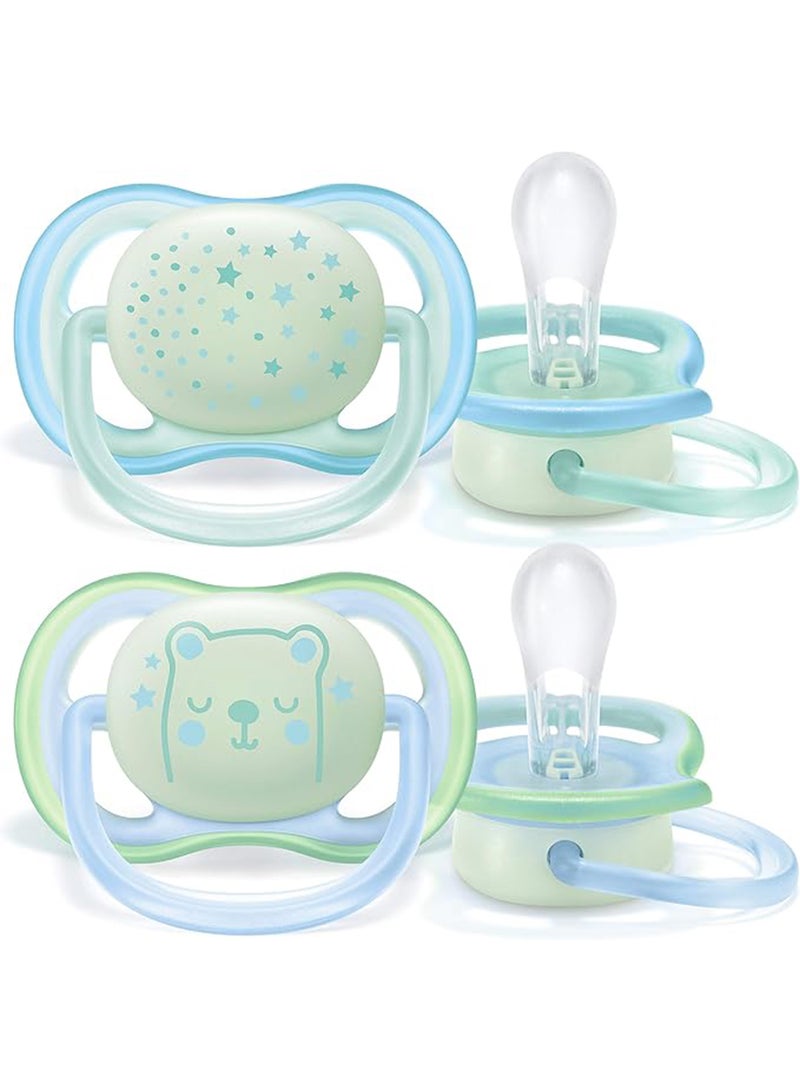 Pack Of 2 Ultra Air Night Soft Pacifier Set for 0-6 Months, Assorted Color - SCF376/12