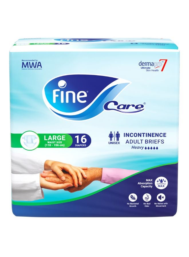 Care Incontinence Adult Diapers Breifs, Large Size ,Waist 110-156 cm, Count 16