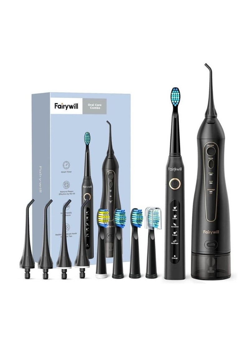 Intelligent Ultrasonic Toothbrush And Oral Irrigator Water Flosser Oral Care Combo Pack USB Rechargeable 3 Modes 300ML 10 Piece