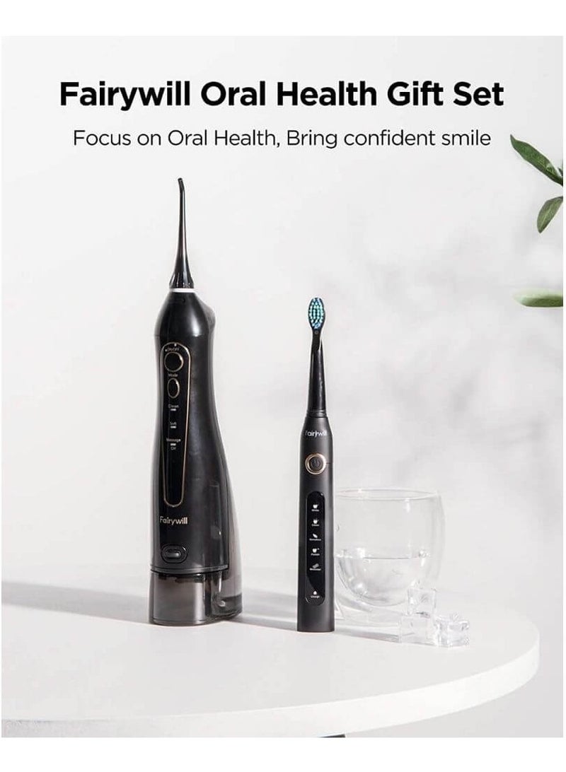 Intelligent Ultrasonic Toothbrush And Oral Irrigator Water Flosser Oral Care Combo Pack USB Rechargeable 3 Modes 300ML 10 Piece