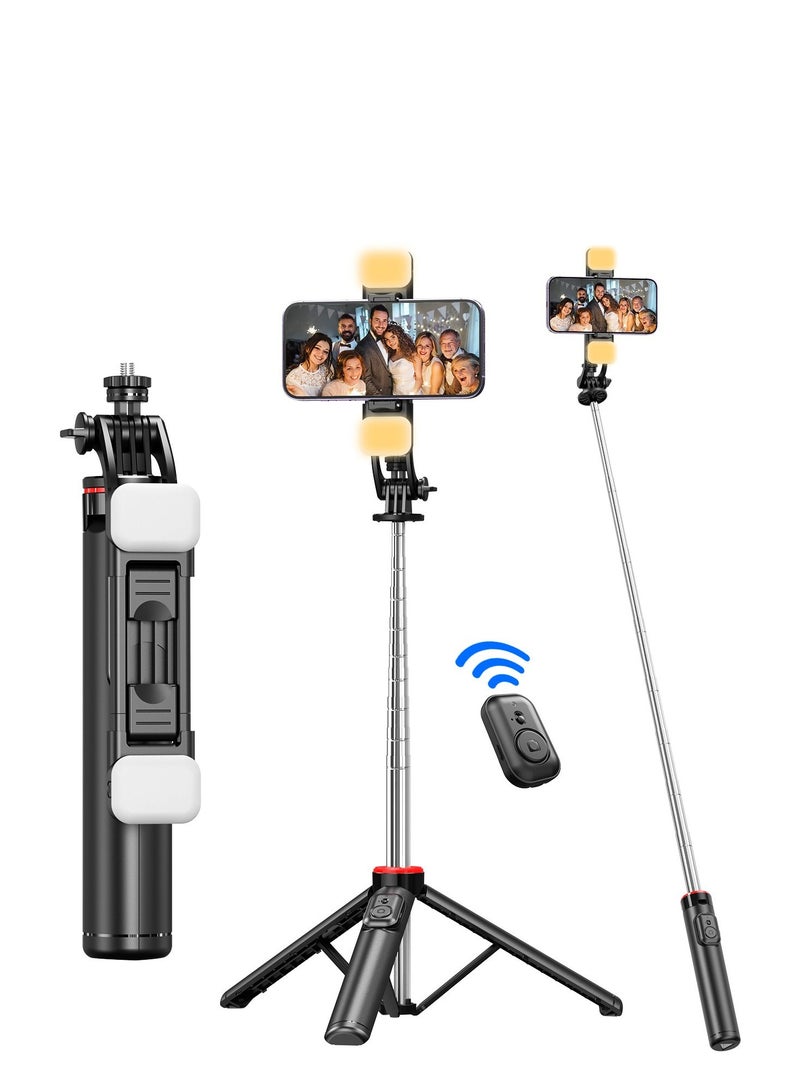 53 Inches Selfie Sticks Tripod,Separate design smartphone tripod Stand with Wireless Remote Control and Double fill light Portable Retractable Cell Phone Tripod for iPhone/Samsung/GoPro/Android Phone