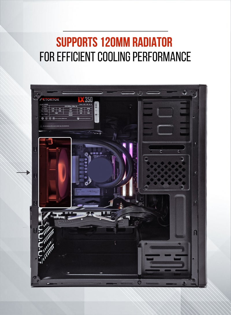 Tortox Zion ATX, ITX, M-ATX Gaming  PC Case or Office PC Case, Pre-installed 350W Power Supply and 120mm Fan*1, Metal Computer Case, HDD, SSD, 7 Expansion Slots, Ideal for Office & Gaming use