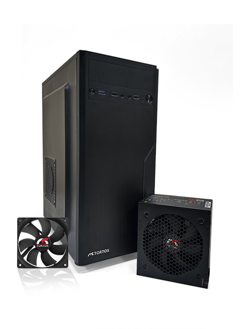 Tortox Zion ATX, ITX, M-ATX Gaming  PC Case or Office PC Case, Pre-installed 350W Power Supply and 120mm Fan*1, Metal Computer Case, HDD, SSD, 7 Expansion Slots, Ideal for Office & Gaming use