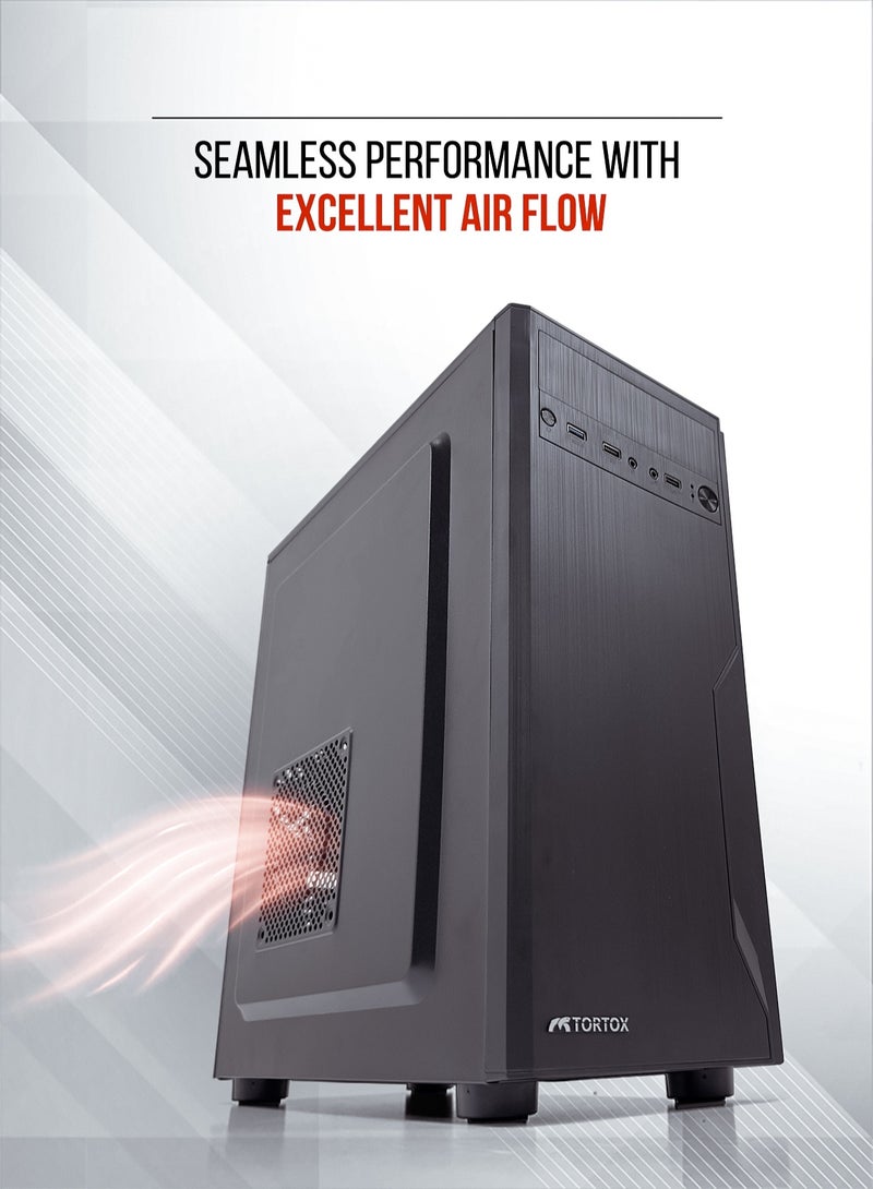 Tortox Zion ATX, ITX, M-ATX Gaming  PC Case or Office PC Case, Pre-installed 350W Power Supply and 120mm Fan*1, Metal Computer Case, HDD, SSD, 7 Expansion Slots, Ideal for Office & Gaming use