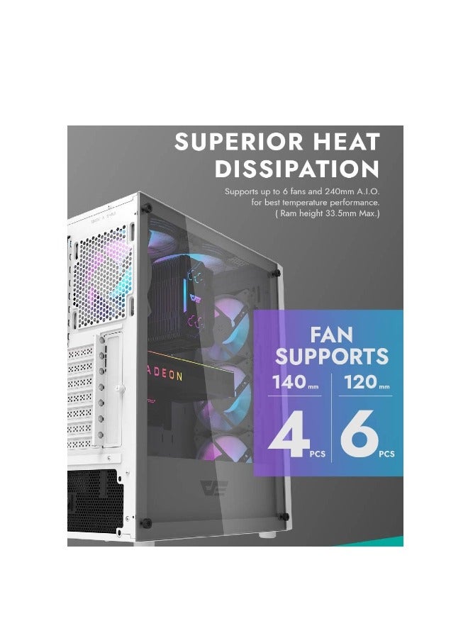 Darkflash DK352 PLUS Luxury ATX/MATX/ITX Gaming PC Case With, Pre-Installed 4 * 120MM ARGB Fans, Transparent Glass Front Panel, USB 3.0 Computer Case Support 360mm Radiator, Computer Case (White)