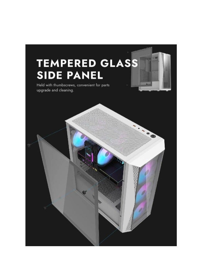 Darkflash DK352 PLUS Luxury ATX/MATX/ITX Gaming PC Case With, Pre-Installed 4 * 120MM ARGB Fans, Transparent Glass Front Panel, USB 3.0 Computer Case Support 360mm Radiator, Computer Case (White)